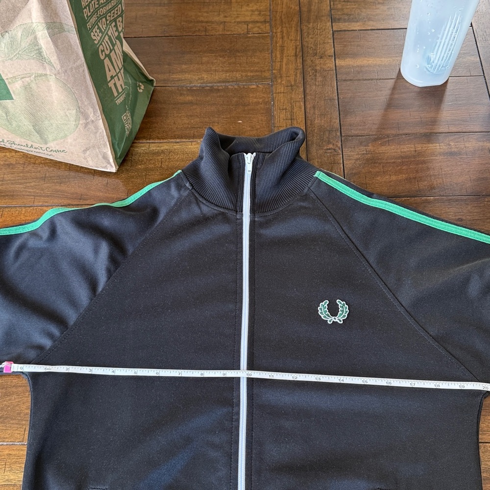 Fred Perry Black Track Jacket with Teal Green Stripes - Picture 7 of 7